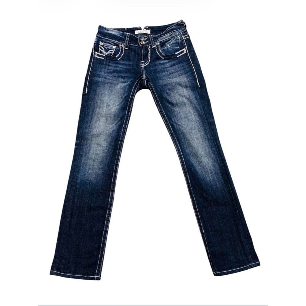 Vigoss Low Rise Straight Leg Jeans 28x32 Dark Blue Wash Stretch Y2K Women’s EUC - Picture 2 of 13